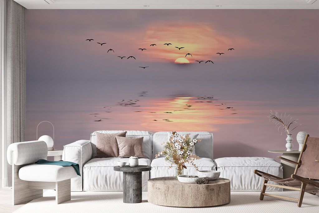 Birds over pink water — interior 5