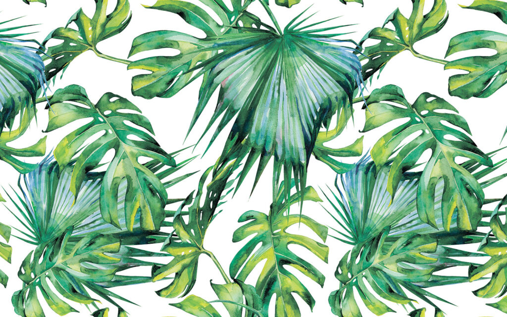 Green leaves in watercolour — full design