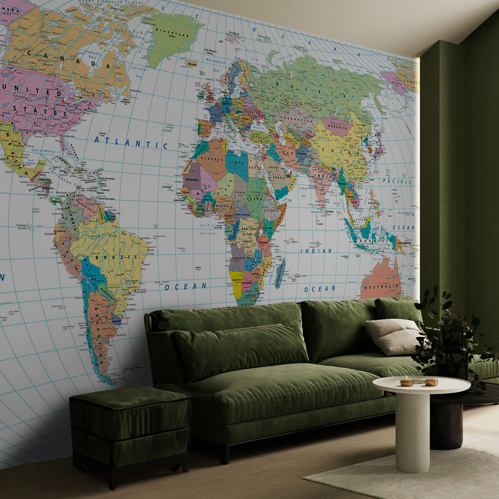 World map, latitude lines — interior 4