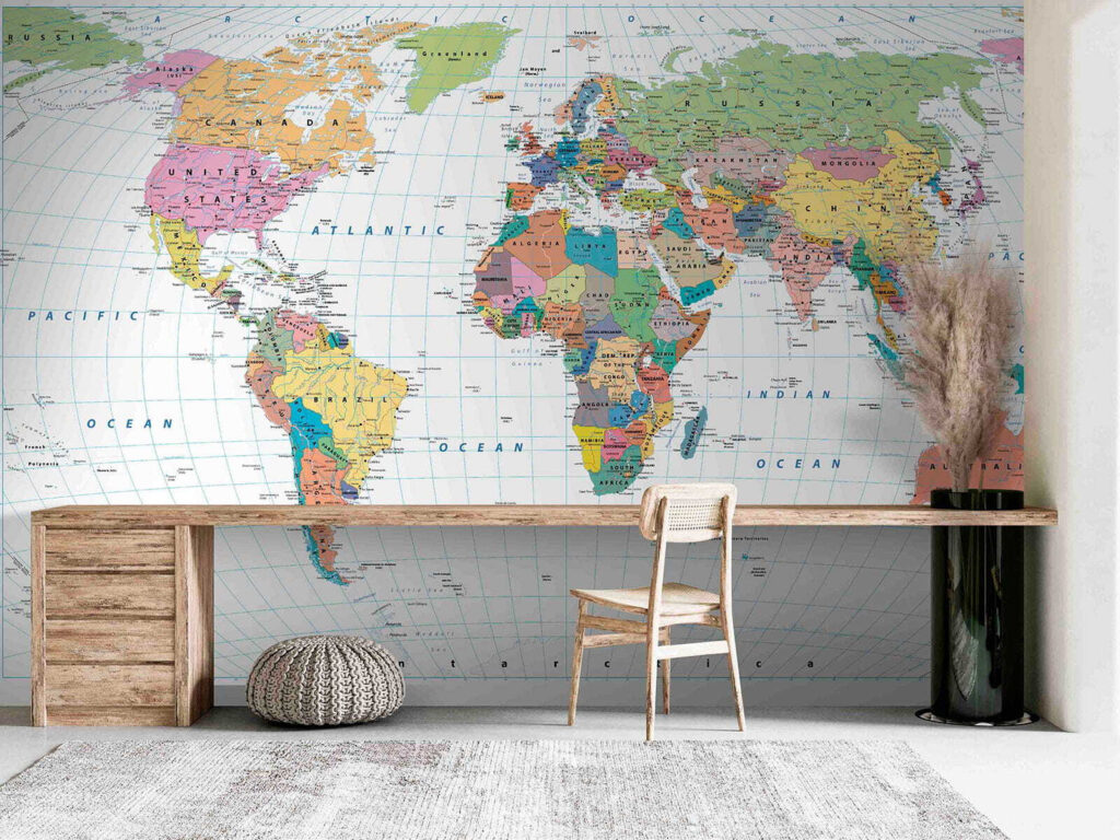 World map, latitude lines — interior 3