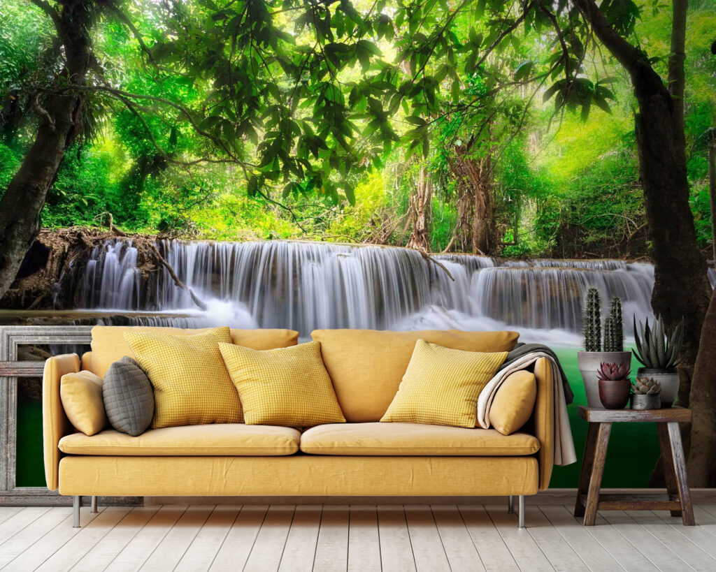 Forest waterfall, turquoise pool — interior 2