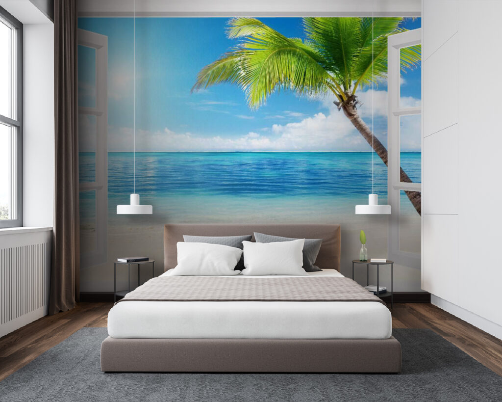Beach palm through window — interior 2