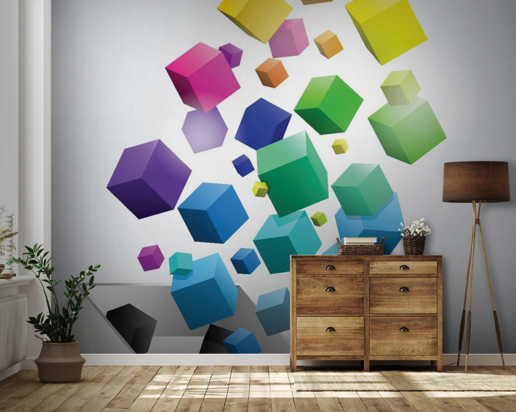 Colourful cubes floating up — interior 1