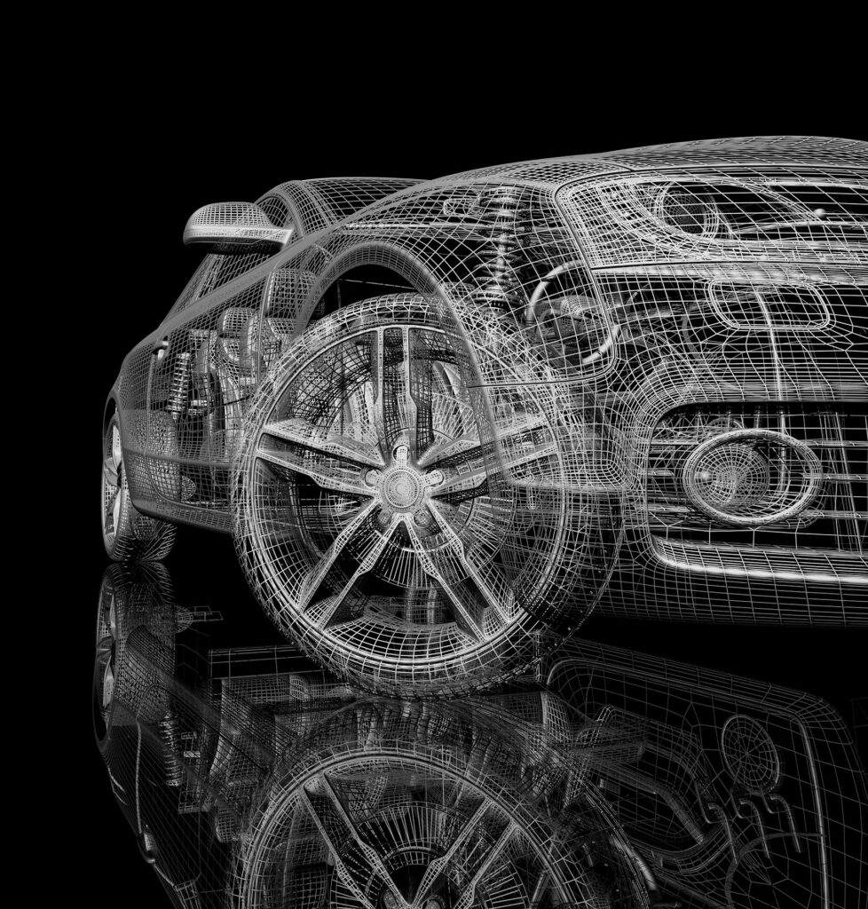 Car in white lines — full design