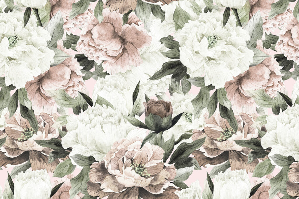 White and old-rose flowers — full design