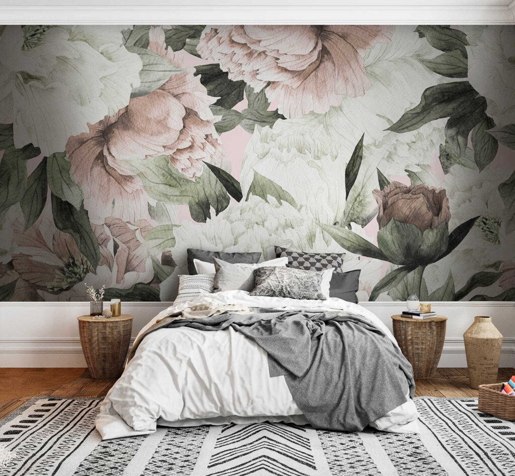 White and old-rose flowers — interior 3