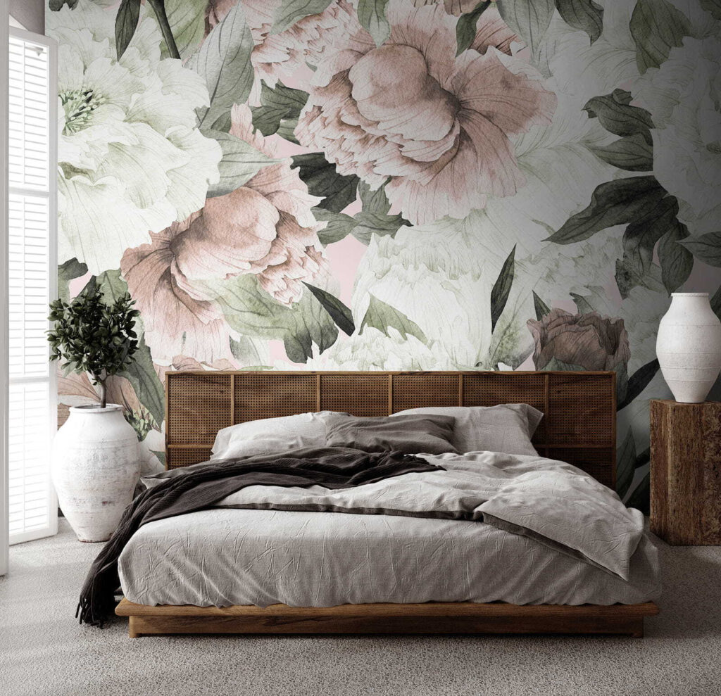White and old-rose flowers — interior 1
