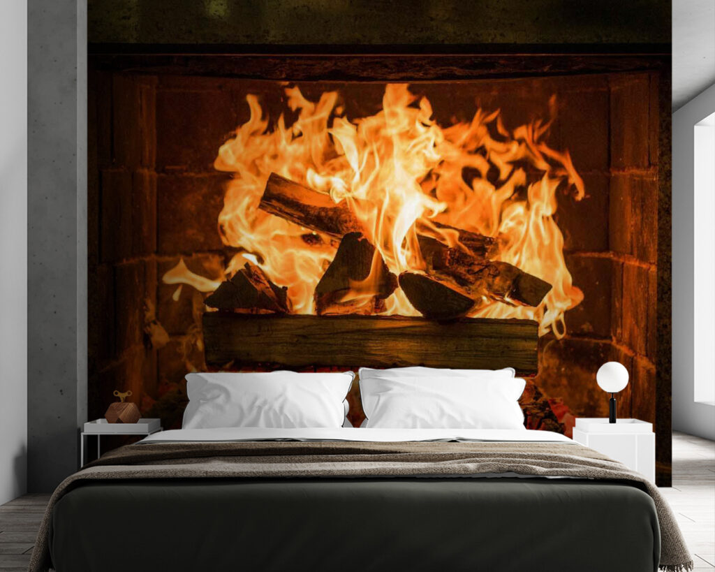 Fire in dark hearth — interior 2