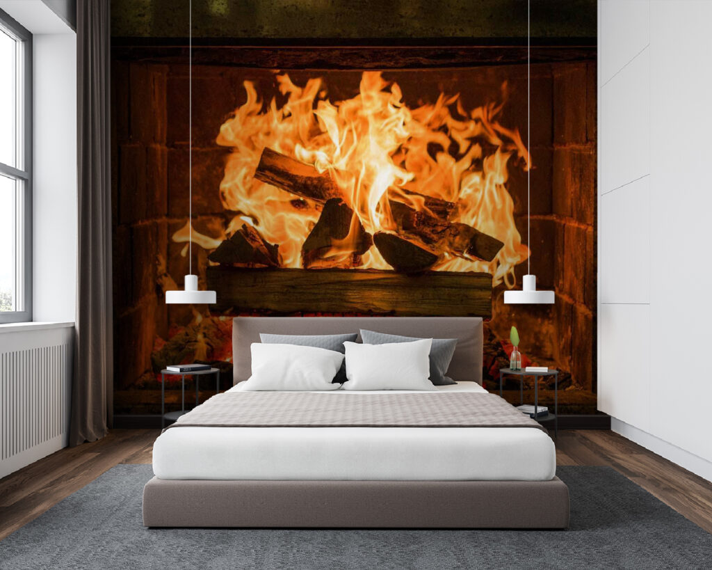 Fire in dark hearth — interior 3