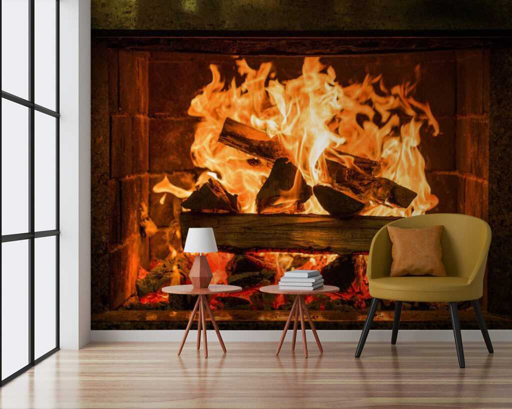 Fire in dark hearth — interior 4