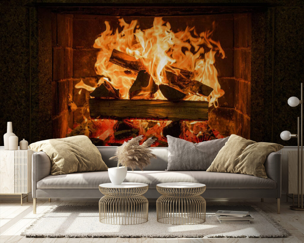Fire in dark hearth — interior 5