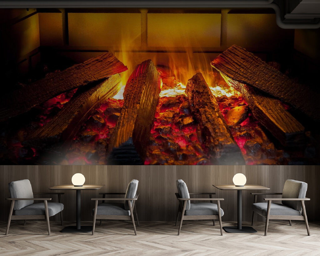 Logs in golden firelight — interior 5