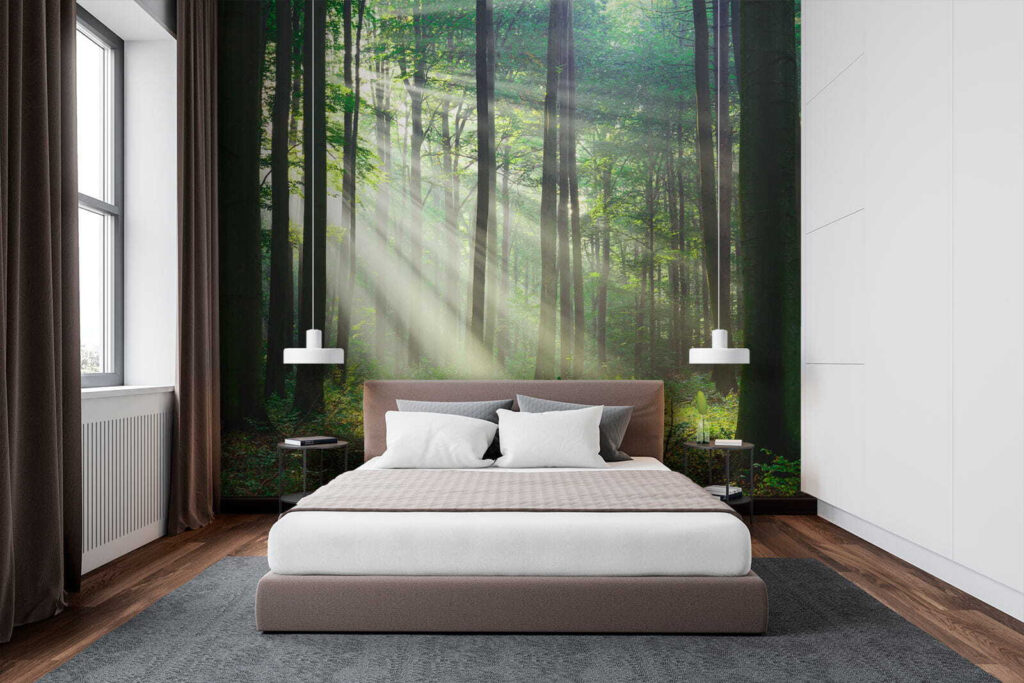 Light through straight trunks — interior 2