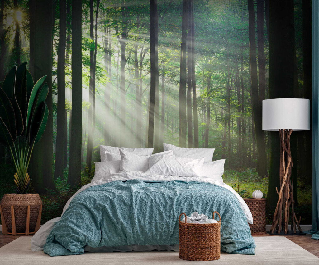 Light through straight trunks — interior 3