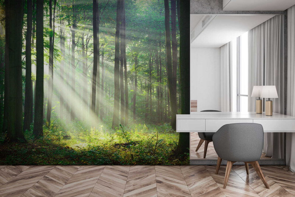Light through straight trunks — interior 1