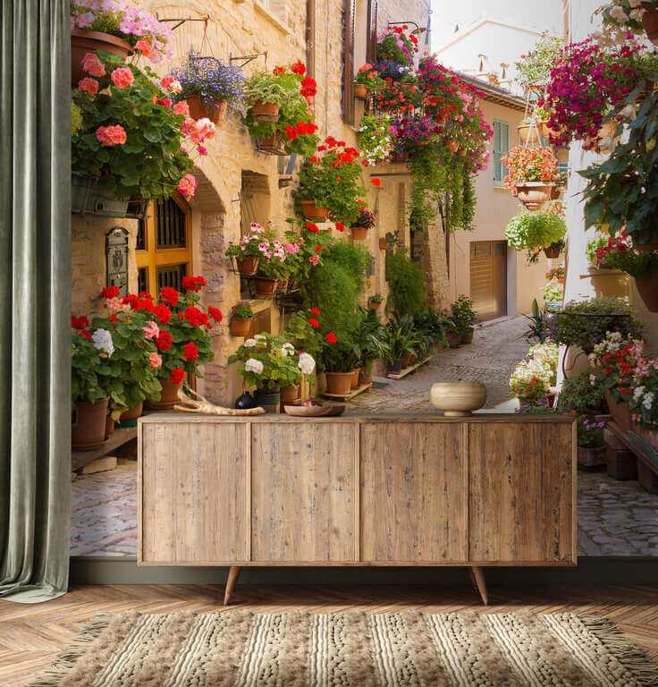 Narrow street of flowers — interior 1