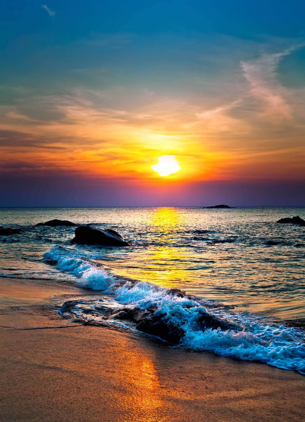 Evening waves on sand — full design