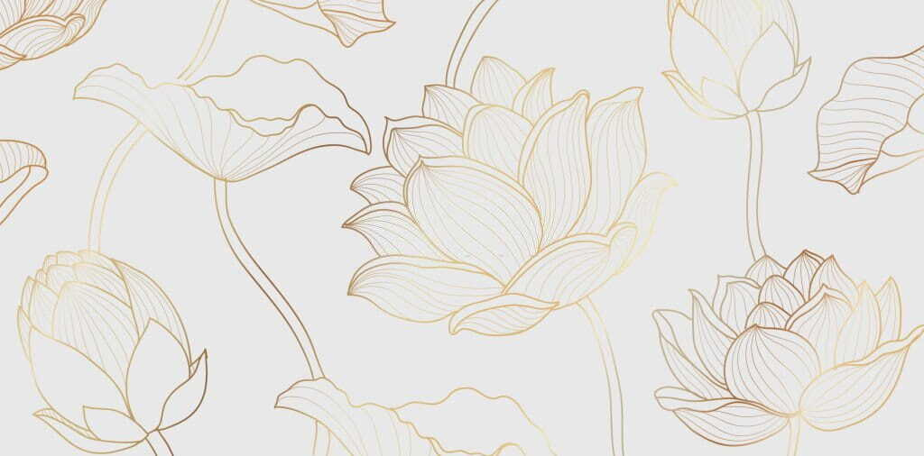 Lotus in gold outline — full design