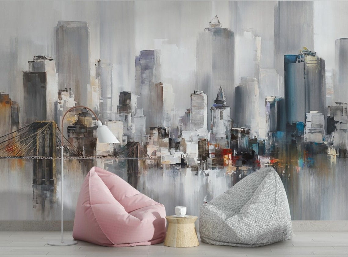 City in grey brushstrokes — interior 1