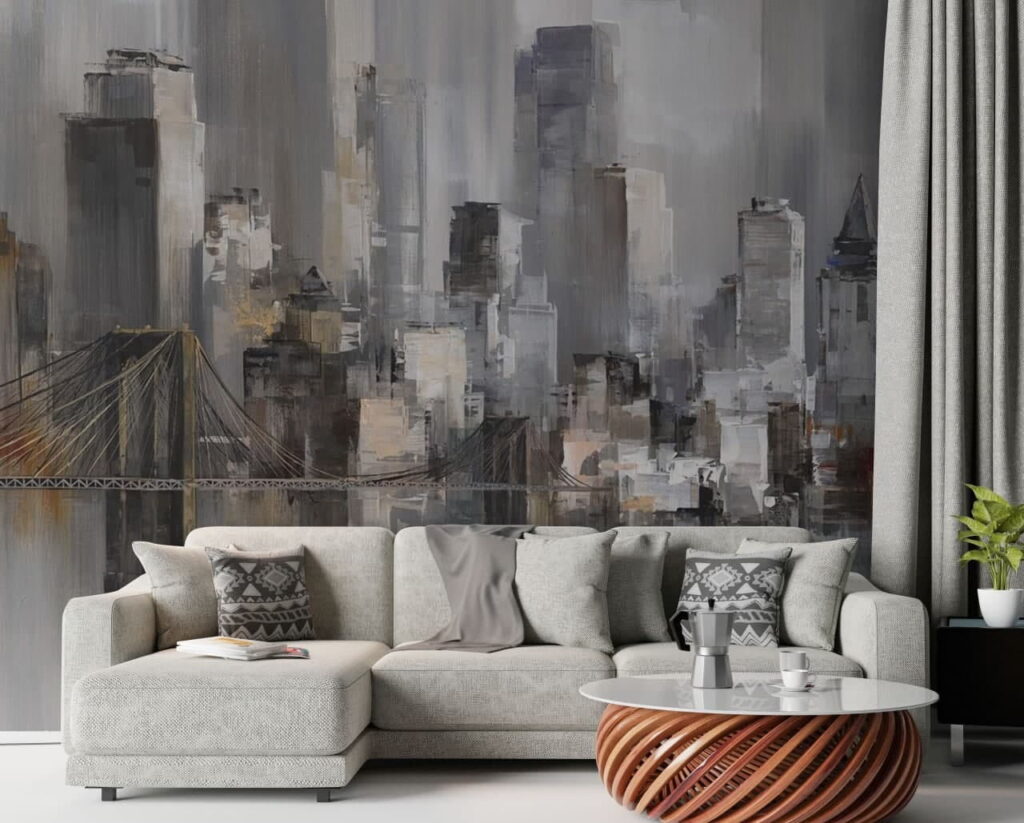 City in grey brushstrokes — interior 2