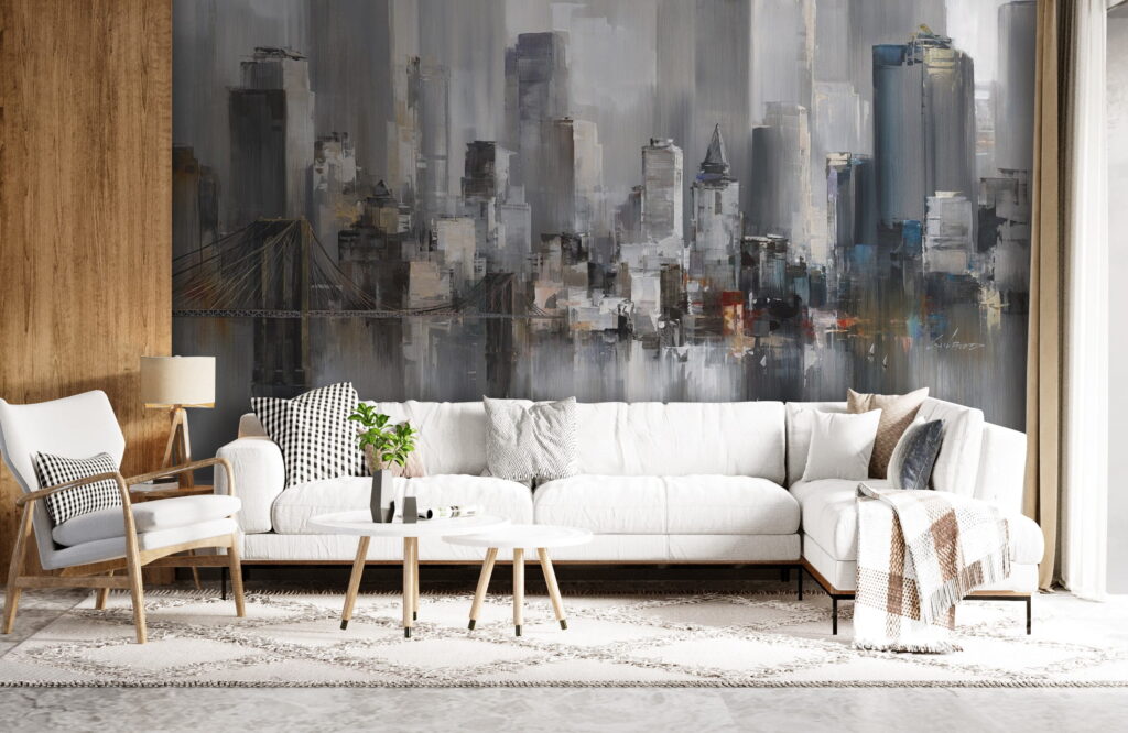 City in grey brushstrokes — interior 3