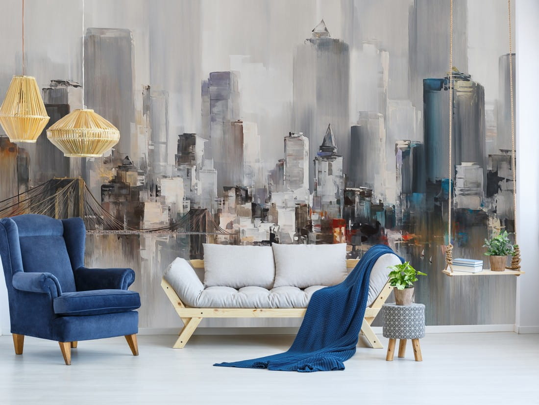 City in grey brushstrokes — interior 4