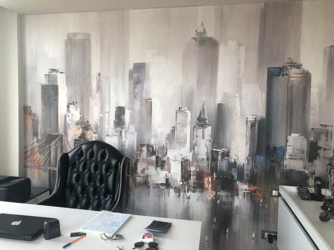 City in grey brushstrokes — interior 5
