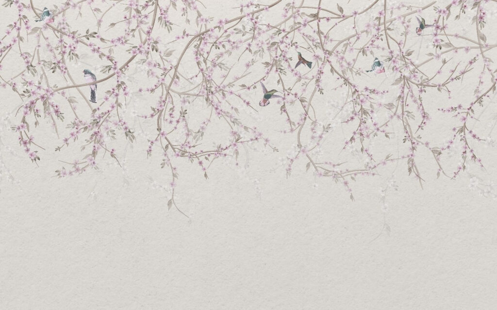 Birds under hanging blossom — full design