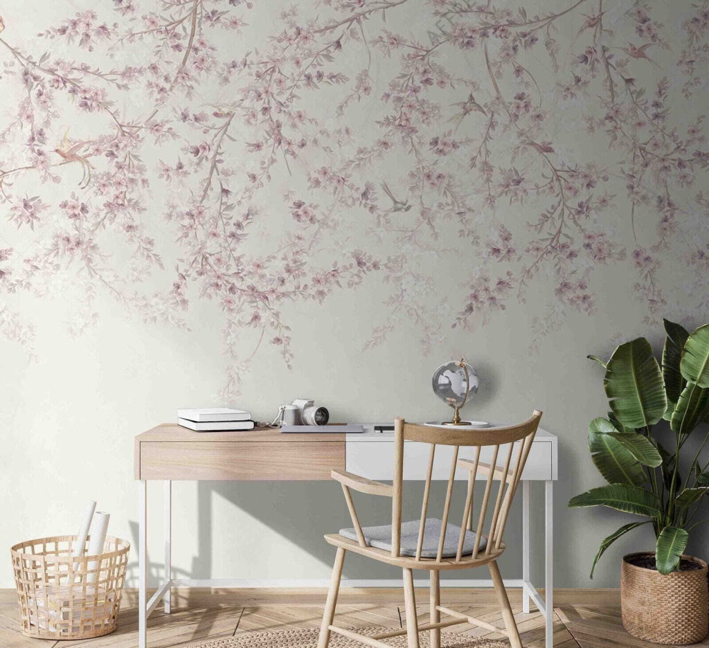 Birds under hanging blossom — interior 1