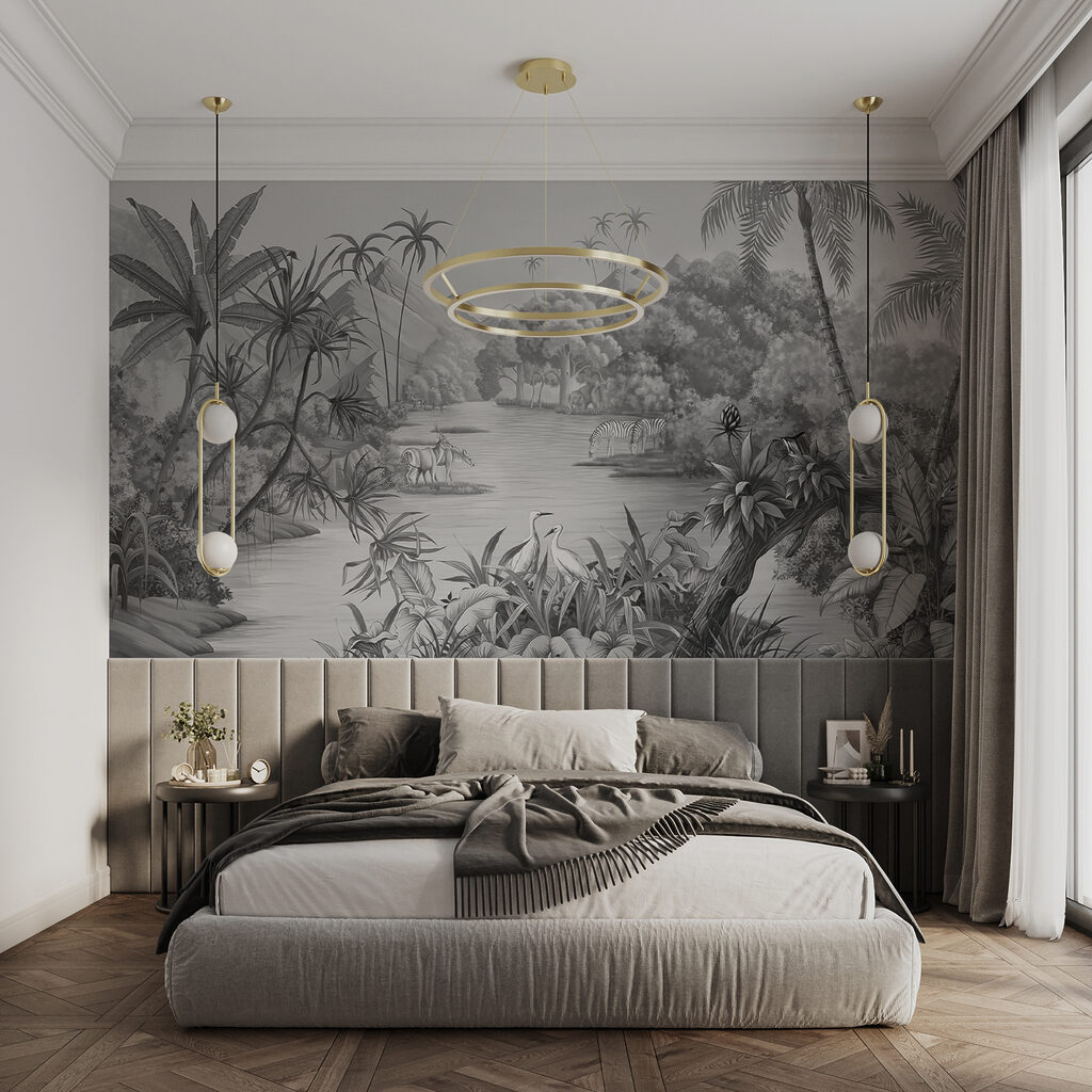 Palms framing small boats — interior 12