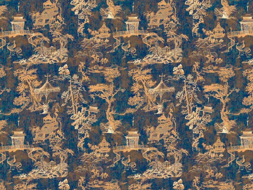 Golden landscape on blue — full design