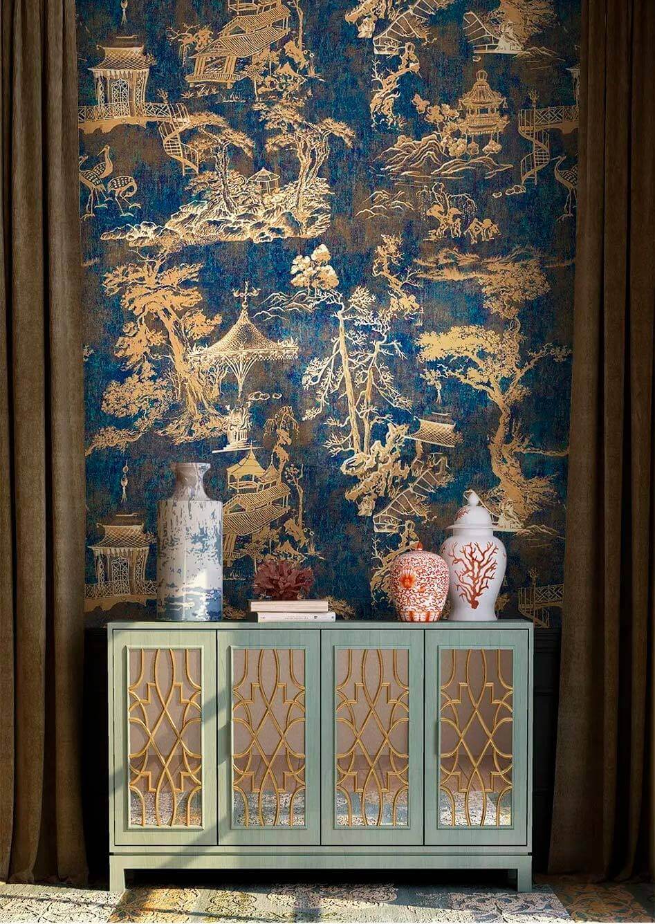 Golden landscape on blue — interior 1