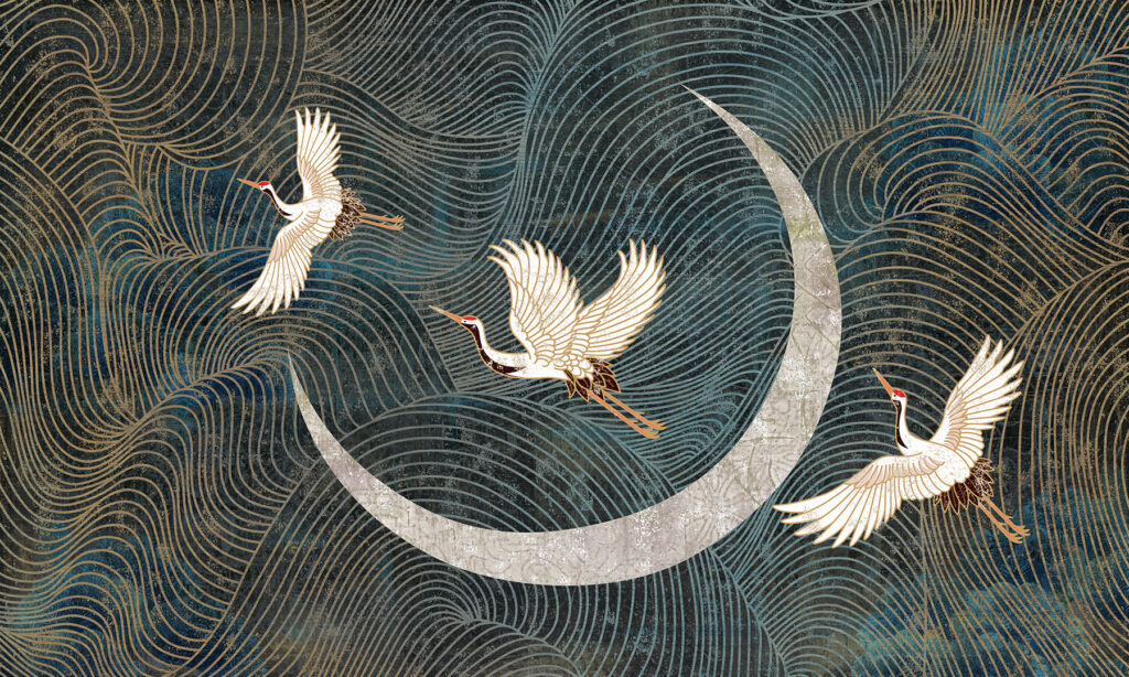 Cranes by the moon — full design