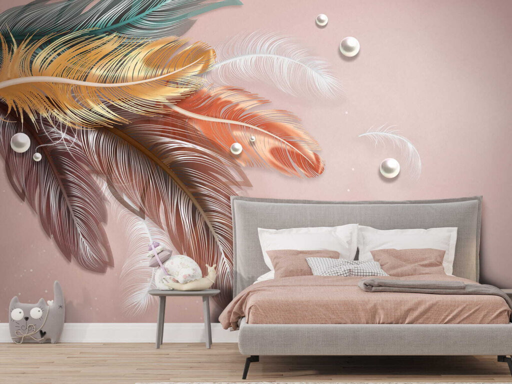 Feathers among round drops — interior 1