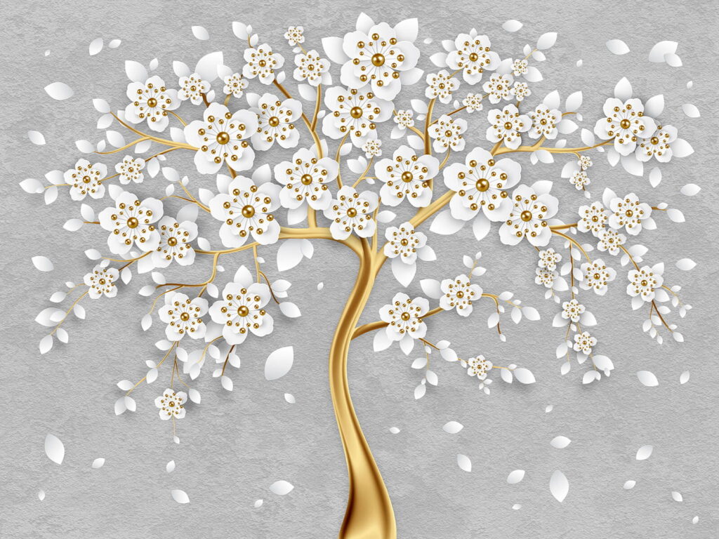 White blossom, gold stem — full design