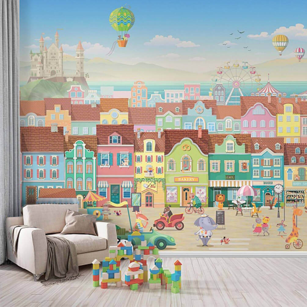 Colourful houses, lively street — interior 1