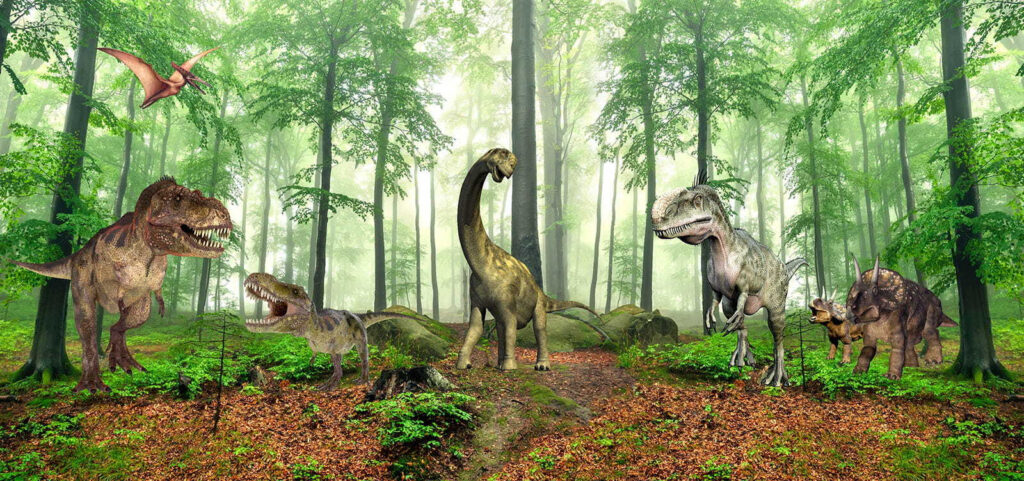 Dinosaurs in the forest — full design