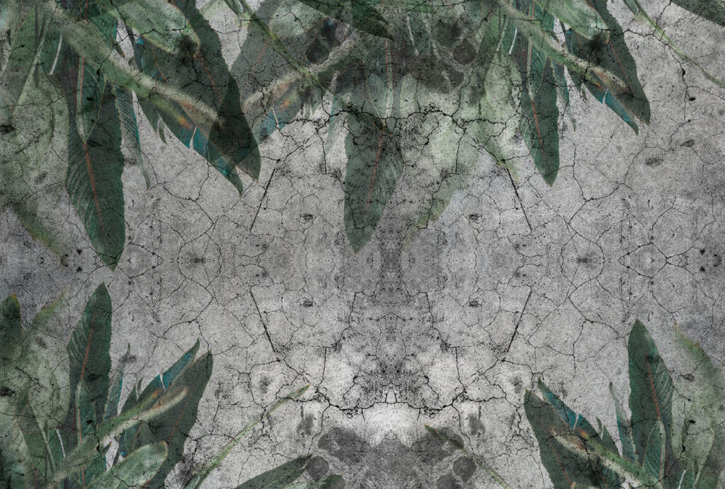 Green leaf on grey — full design