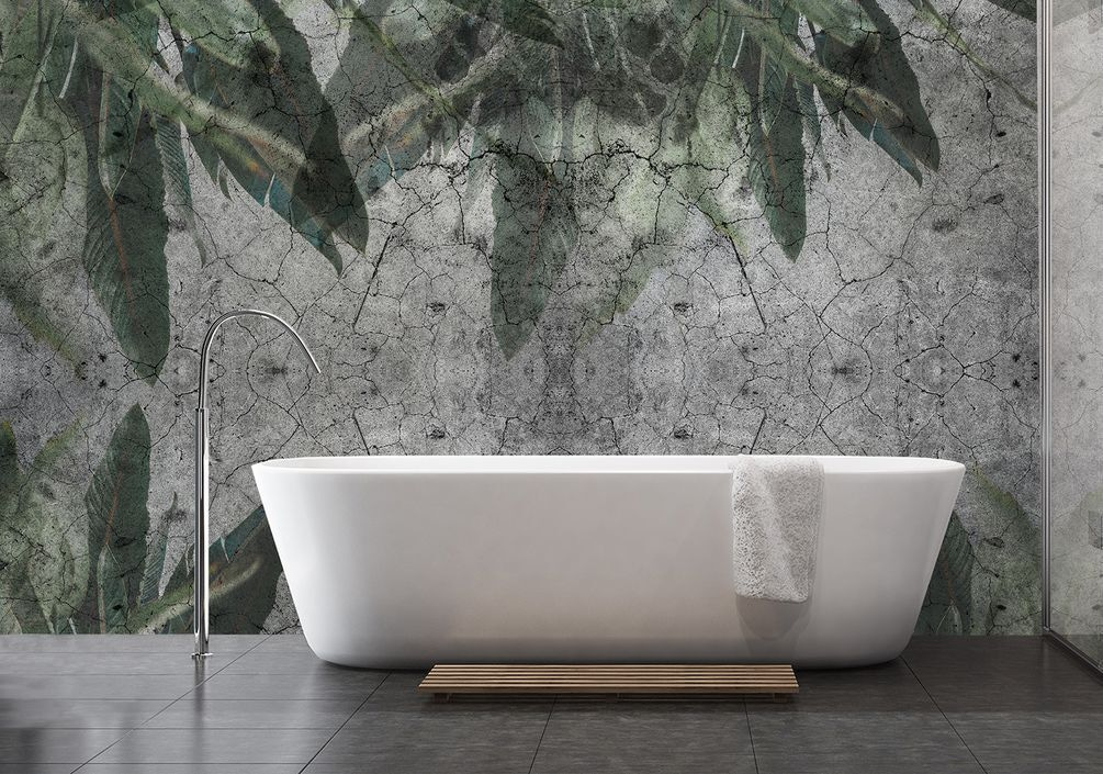 Green leaf on grey — interior 1