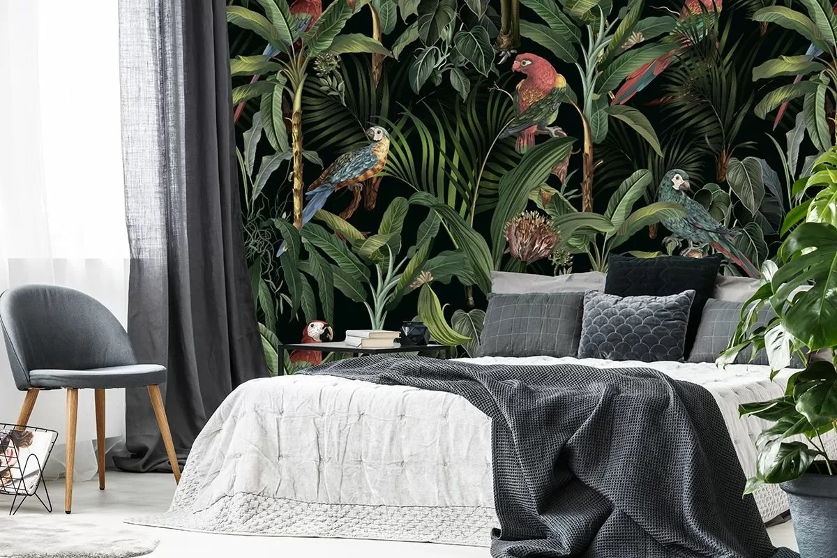 Parrots on jungle branches — interior 1