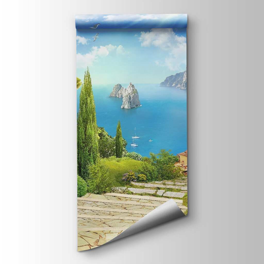 Flower-lined stone steps — product view