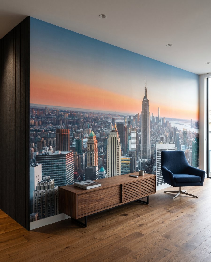 Manhattan at Sunset in an interior