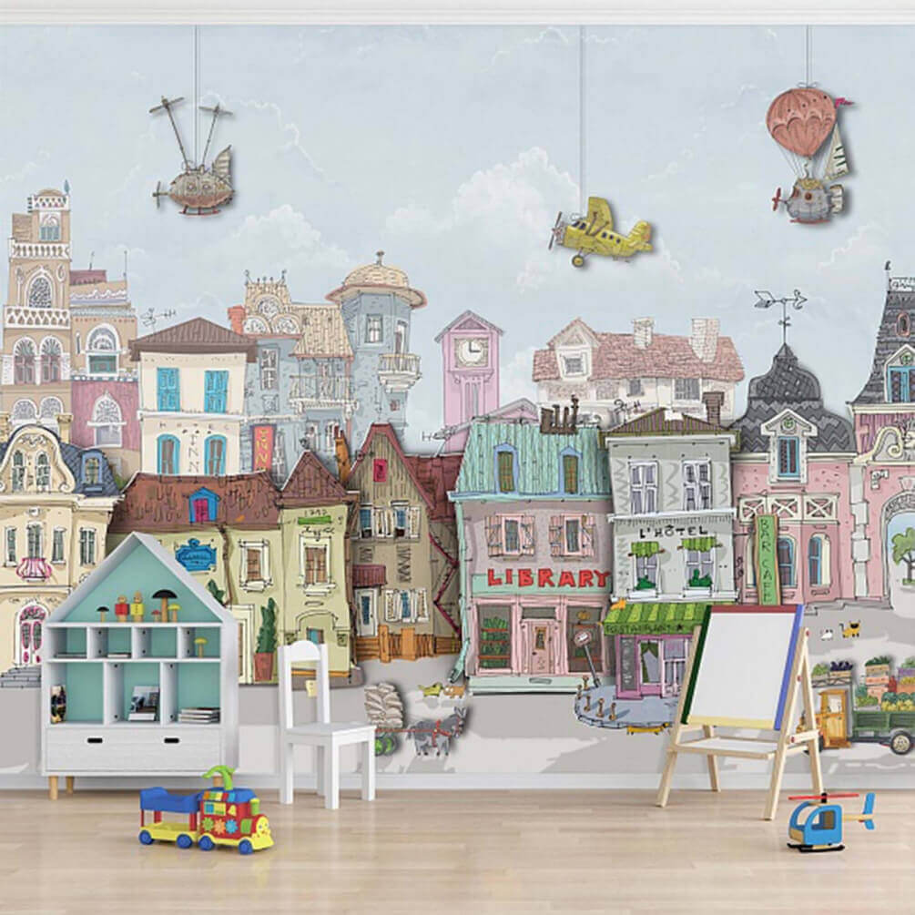 Colourful houses and balloons — interior 1