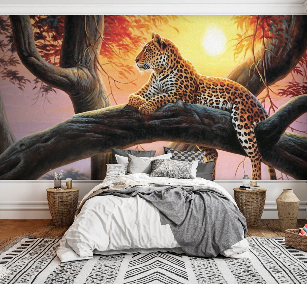 Spotted cat on branch — interior 2