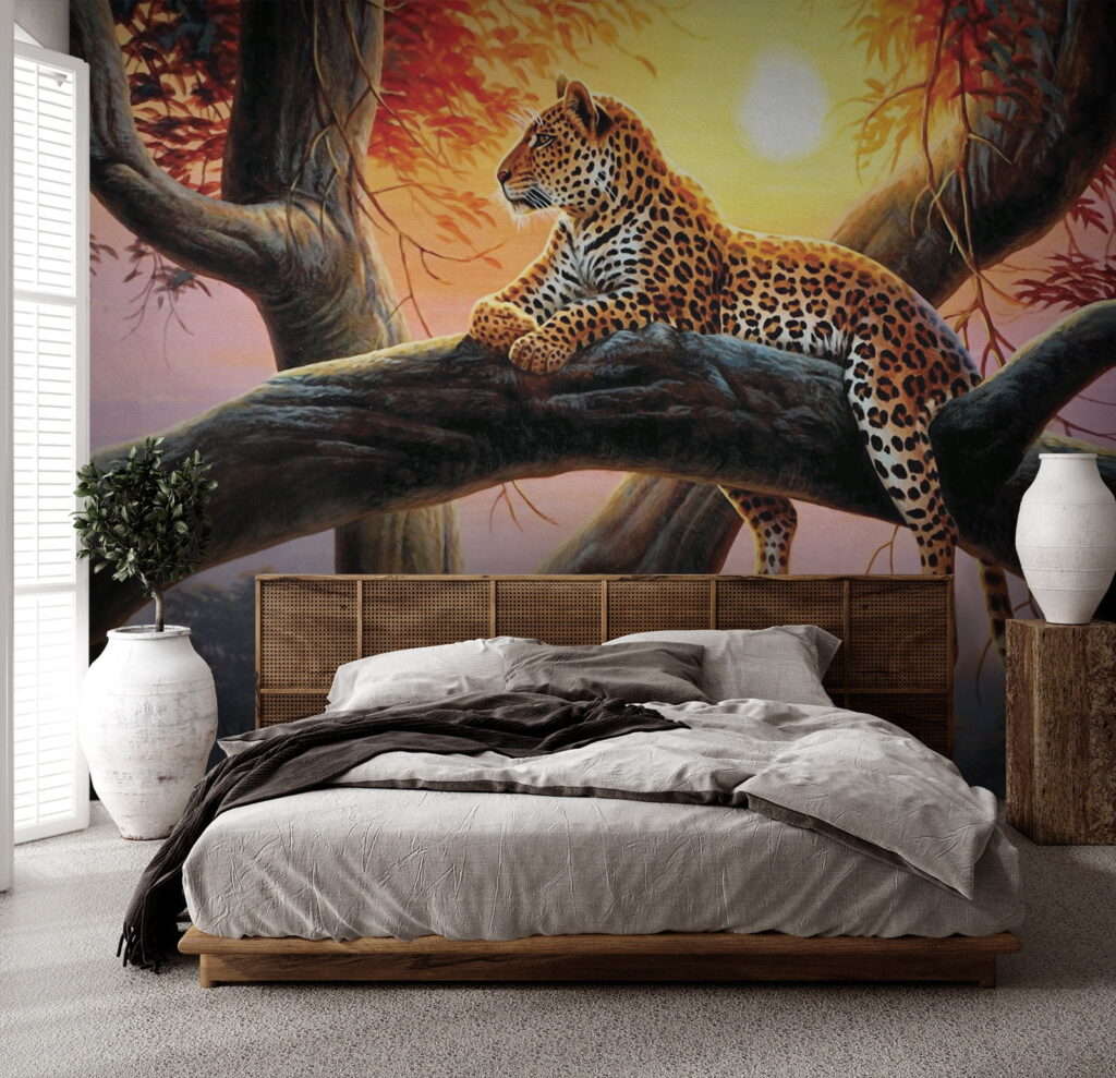 Spotted cat on branch — interior 5