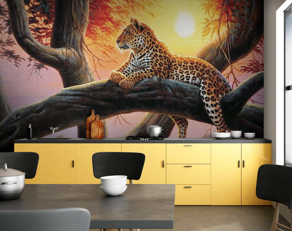 Spotted cat on branch — interior 8