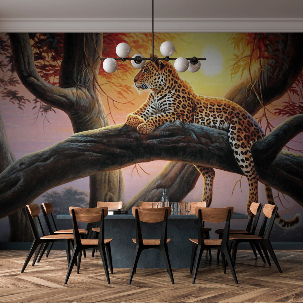 Spotted cat on branch — interior 9