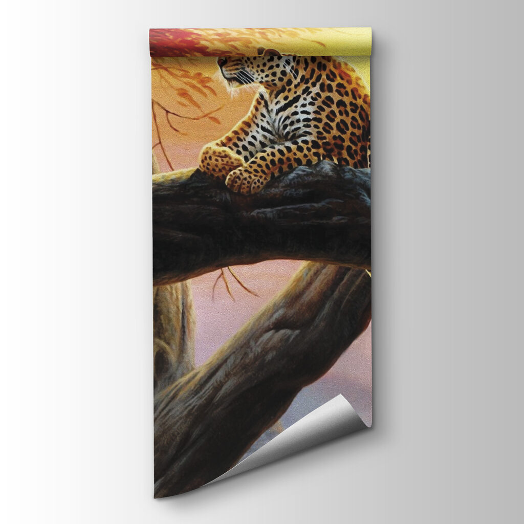 Spotted cat on branch — product view