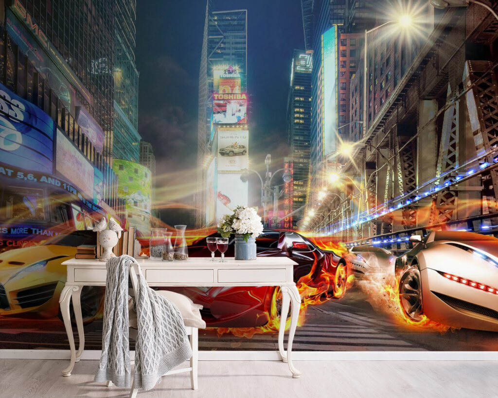 Cars among lit buildings — interior 4