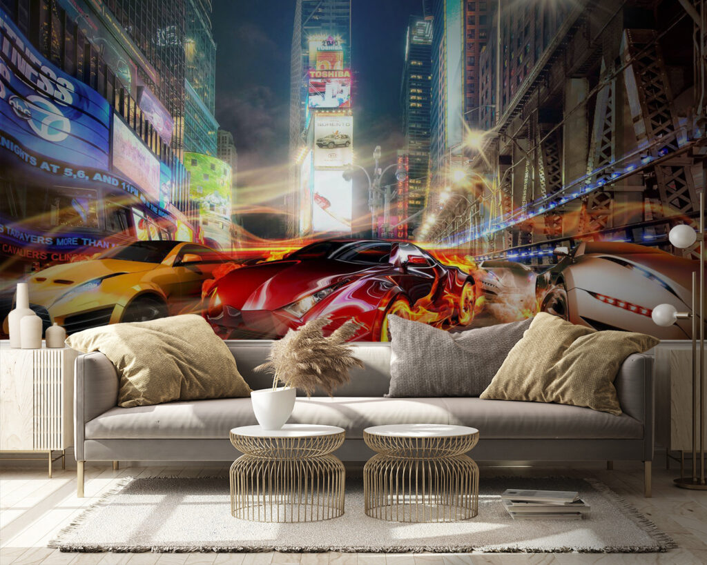 Cars among lit buildings — interior 5